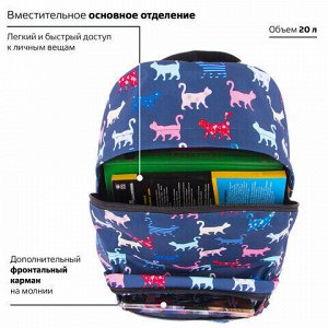 Рюкзак BRAUBERG, универсальный, сити-формат, Коты, 20 литров, 41х32х14 см, 228856