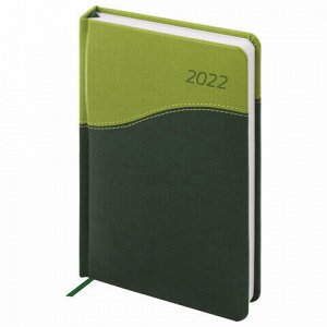 Ежедневник датированный 2022 А5 138x213 мм BRAUBERG "Bond", под кожу, зеленый/салатовый, 112738