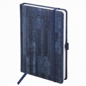 Ежедневник датированный 2022 А5 138x213 мм BRAUBERG "Wood", под кожу, держатель для ручки, синий, 112795