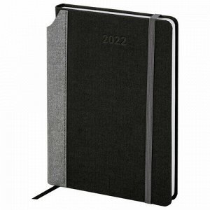 Ежедневник датированный 2022 А5 138x213 мм BRAUBERG "Mosaic", под кожу, карман для ручки, черный, 112800