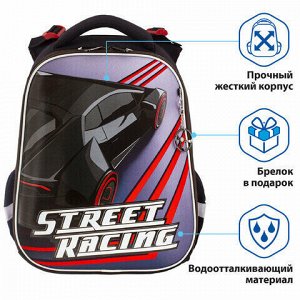 Ранец BRAUBERG PREMIUM, 2 отделения, с брелком, "Street racing", 38х29х16 см, 229904