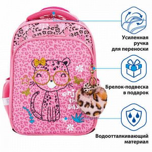 Ранец BRAUBERG QUADRO, 3 отделения, с брелком, "Pink leopard", 37х28х18 см, 229950