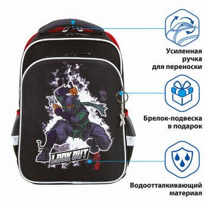 Ранец BRAUBERG QUADRO, 3 отделения, с брелком, "Ninja", 37х28х18 см, 229954