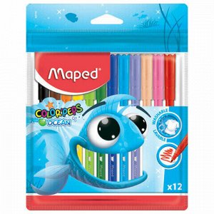 Фломастеры MAPED (Франция) "Color'Peps Ocean", 12 цветов, смываемые, вентилируемый колпачок, упаковка, европодвес, 845720