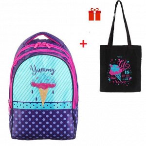 Рюкзак школьный Hatber Sreet 42 х 30 х 20, для девочки Yummy! + сумка-шоппер, сиреневый