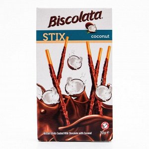 Бисквитные палочки Biscolata в молочном шоколаде с кокосовой стружкой, 32 г