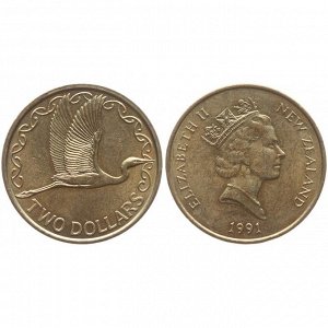 Новая Зеландия 2 Доллара 1991 год Птица Фауна Королева Елизавета II