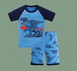 Детская пижама, принт "Динозавр", цвет синий