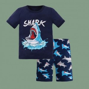 Детская пижама, принт "Акула", цвет синий