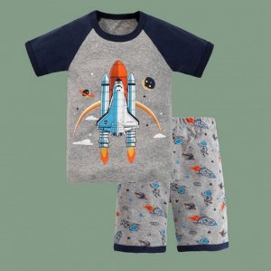 Детская пижама, принт "Ракета", цвет серый