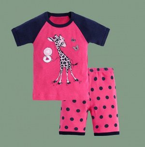 Детская пижама, принт "Жираф", цвет розовый
