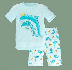 Детская пижама, принт "Дельфины", цвет голубой