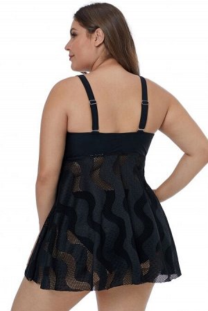 Черное купальное платье с извилистым узором
