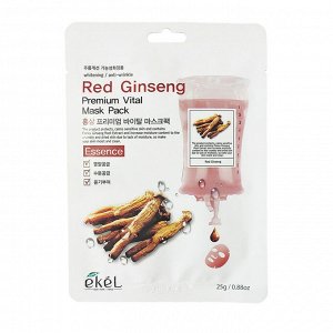 EKEL Premium Vital Mask Pack Red Ginseng Премиальная антивозрастная тканевая маска с экстрактом красного женьшеня, 25г