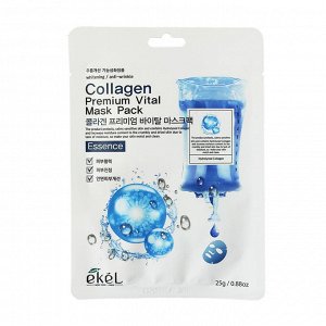 EKEL Premium Vital Mask Pack Collagen Премиальная антивозрастная тканевая маска с коллагеном, 25г