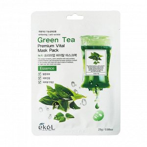 EKEL Premium Vital Mask Pack Green Tea Премиальная антивозрастная тканевая маска с экстрактом зеленого чая, 25г