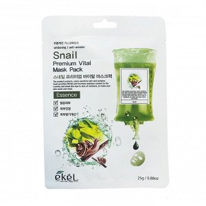 EKEL Premium Vital Mask Pack Snail Премиальная антивозрастная тканевая маска с муцином улитки, 25г