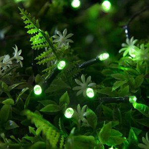 Гирлянда "Нить" 10 м, тёмная нить, 100 LED, свечение зелёное, 2 режима, солнечная батарея