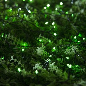 Гирлянда "Нить" 10 м, тёмная нить, 100 LED, свечение зелёное, 2 режима, солнечная батарея