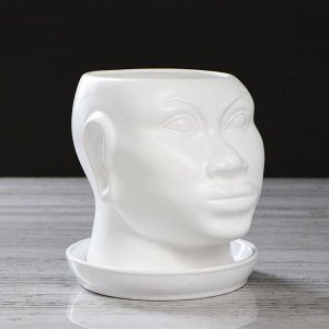 Кашпо "Голова африканки", муар, белое, керамика, 1.4 л