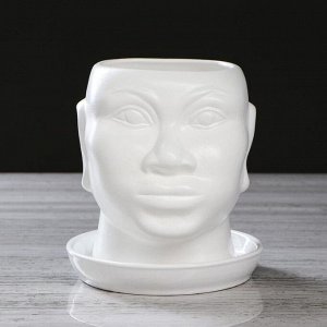 Кашпо &quot;Голова африканки&quot;, муар, белое, керамика, 1.4 л