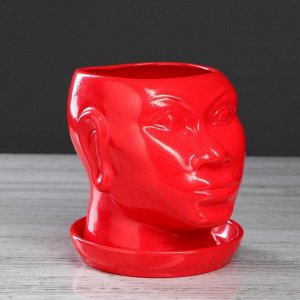 Кашпо "Голова африканки", глазурь, красное, керамика, 1.4 л