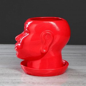 Кашпо "Голова африканки", глазурь, красный, 1.4 л