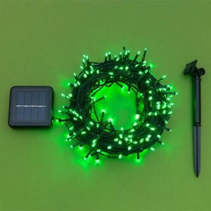 Гирлянда "Нить" 20 м, тёмная нить, 200 LED, свечение зелёное, 2 режима, солнечная батарея