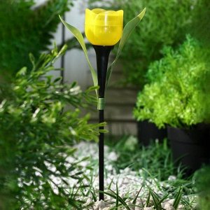 Фонарь садовый на солнечной батарее "Тюльпан желтый" 30.5 см, d-5 см, 1 led, пластик