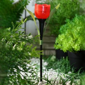 Фонарь садовый на солнечной батарее "Тюльпан красный", 29 см, d-5 см, 1 led, пластик