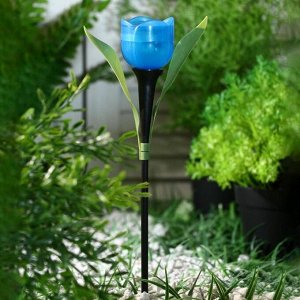 Фонарь садовый на солнечной батарее "Тюльпан синий" 30.5 см, d-5 см, 1 led, пластик