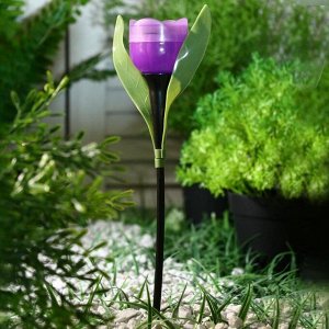 Фонарь садовый на солнечной батарее "Тюльпан фиолетовый", 29 см, d-5 см, 1 led, пластик