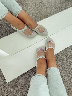 Enjoy The Socks Style GGORANGNAE Носочки женские короткие ЗЕЛЕНЫЕ-МЯТА С БАНТОМ узор двойной силиконовый фиксатор пятки, 1 пара (35-38р)