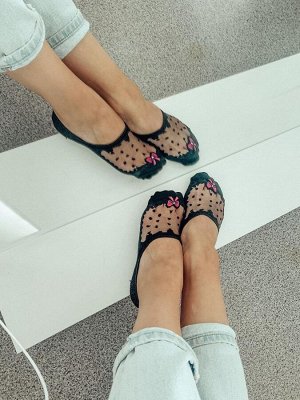 Enjoy The Socks Style GGORANGNAE Носочки женские короткие ЧЕРНЫЕ С БАНТОМ узор двойной силиконовый фиксатор пятки, 1 пара (35-38р)