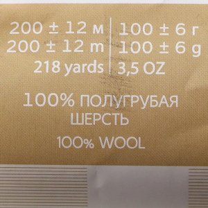 Пряжа "Овечья шерсть" 100% шерсть 200м/100гр (166-Суровый)