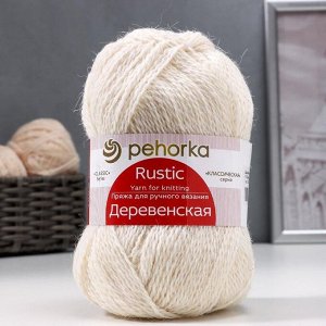 Пряжа "Деревенская" 100% полугрубая шерсть 250м/100гр (01-Белый)