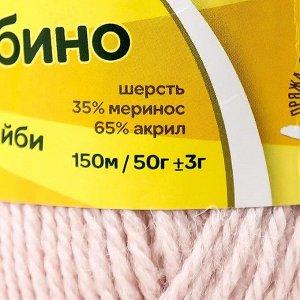 Пряжа для вязания спицами, крючком «Камтекс. Бамбино», 35% шерсть меринос, 65% акрил, 150 м/50 г, (067 пудра)