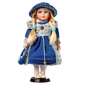 СИМА-ЛЕНД Кукла коллекционная керамика &quot;Алиса в джинсовом платье с клетчатой накидкой&quot; 30 см