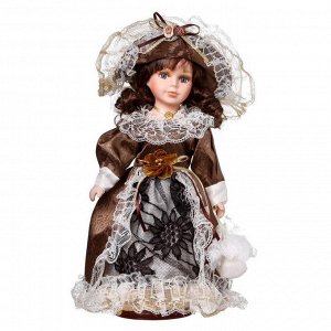 Кукла коллекционная керамика "Маленькая мисс в шоколадном платье" 30 см