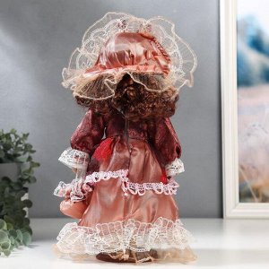 Кукла коллекционная керамика "Маленькая мисс в бордовом платье" 30 см