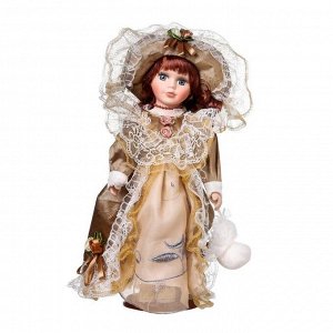 Кукла коллекционная керамика "Маленькая мисс в золотистом платье" 30 см