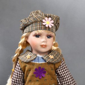 Кукла коллекционная керамика "Блондинка с косами в многослойном платье" 40 см