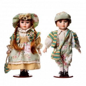 Кукла коллекционная парочка набор 2 шт "Валя и Витя в цветочных нарядах" 30 см