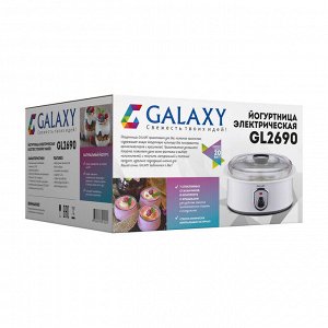 Йогуртница Galaxy GL 2690  Йогуртница 20 Вт, 7 стаканов с крышками общим объемом 1,5л, индикатор работы, питание 220-240В.50Гц