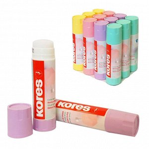 Клей-карандаш 20г Kores Pastel ассорти:розовый, желтый, фиолетовы...