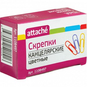 Скрепки Attache цветные, 33 мм, полимер, 100 шт.в карт.уп...