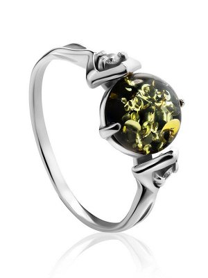 Нежное кольцо из серебра с зелёным янтарём и кристаллами «Самбия»