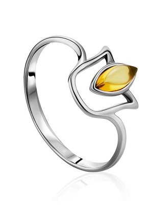 Нежное кольцо «Тюльпан» из серебра и лимонного янтаря
