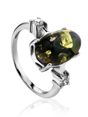 Нежное кольцо «Ностальгия» из серебра с натуральным янтарём и цирконитами