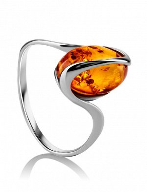 Небольшое кольцо «Милан» из серебра и золотистого янтаря
